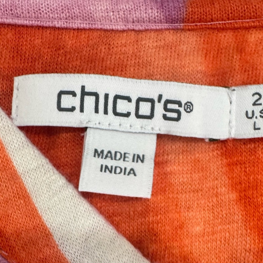 Chico's Linen Tunic Top Colorblock V Neck Oversized Boho Beach L - Picture 6 of 7